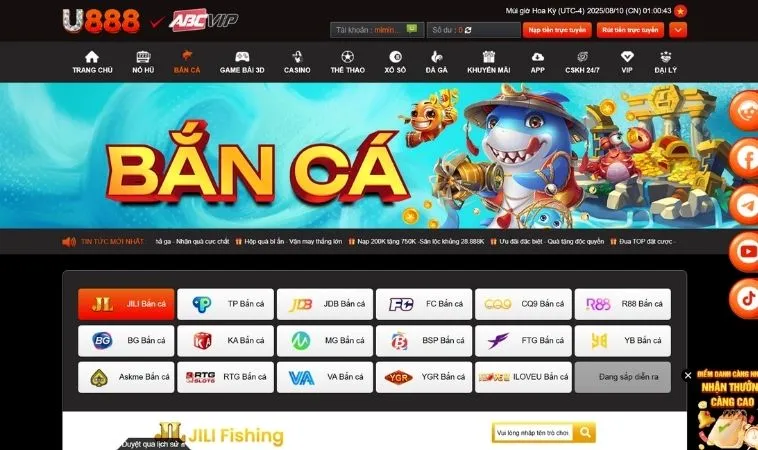 Sảnh Bắn Cá U888 hợp tác với nhiều nhà cung cấp game hàng đầu