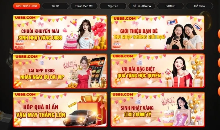 Vô vàn các chương trình khuyến mãi U888 hấp dẫn tặng hội viên nhà cái
