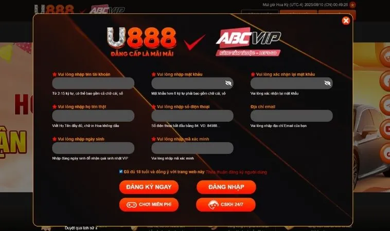 Đăng Ký U888 Nhanh Chóng Nhận Thưởng Lớn Hấp Dẫn 2025 2 Giao diện đăng ký U888