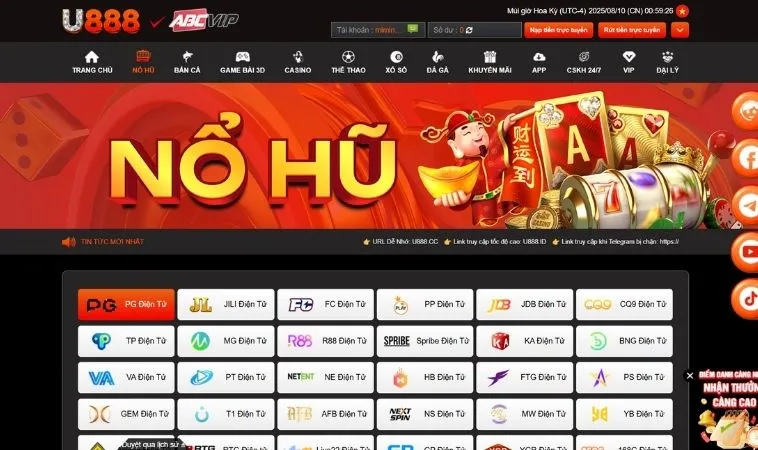 Sảnh Nổ Hũ U888 hợp tác với nhiều nhà cung cấp game hàng đầu